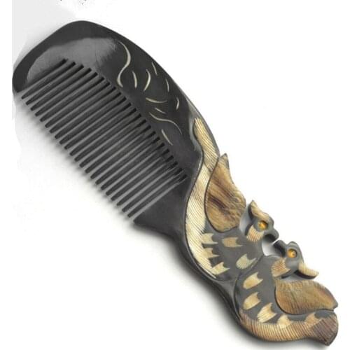 Black Lover birds shape Natural Buffalo horn Comb Wide Tooth No-static head Massage Hair Brush Health care Hair Style combs