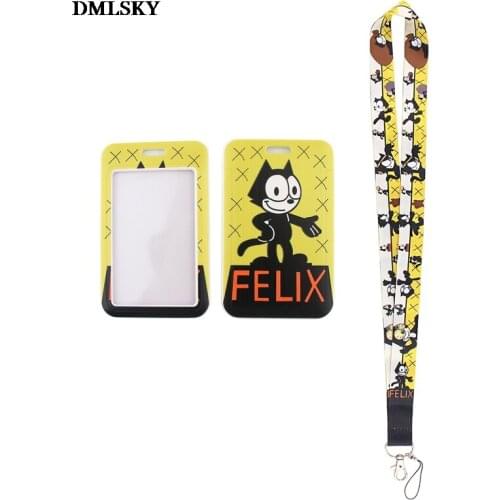 MD110 DMLSKY Cartoon Cat Card Holder Keychain Lanyards for keys Badge ID Mobile Phone Rope Gifts