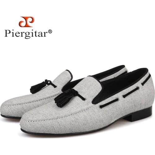 Piergitar 2019 handmade Men Velvet shoes Black tassel Men party and wedding loafer male Fashion Smoking slipper Size US 4-17