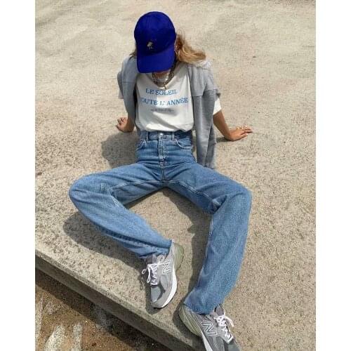 2020 autumn all-match high street casual wide-leg pants womens retro high-waist all-match comfortable straight-leg jeans women
