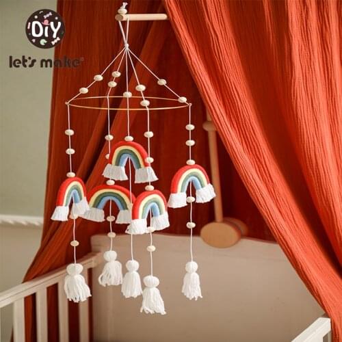 Lets Make Baby Rattles Crib Cute Colorful Cartoon Rainbow Toy Bed Bell Rotation Soft Textile Fabric Gift Children Room Decor