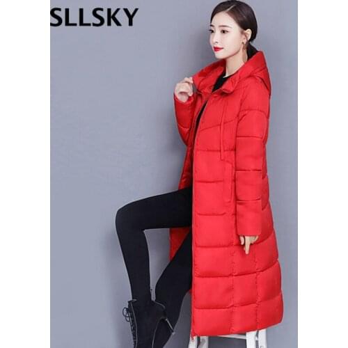 SLLSKY Women Winter X-long Parka Solid Casual Fashion Slim Hooded Down Cotton Jacket 2020 New Warm Basic Plus size thicken Coat