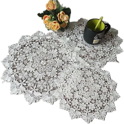 Modern White embroidery table place mat pad cloth cup lace dining doily pot mug holder Christmas coaster drink placemat kitchen