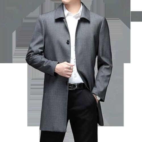 Middle-aged Men Trench Coat Autumn Winter New Solid Color High Quality Mens Windbreaker Jacket Luxurious Brand Clothing