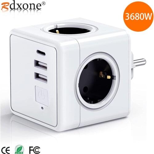 USB Power Strip With Switch Type C Socket Power cube Strips Plug Smart Outlet Extension Socket Adapter European