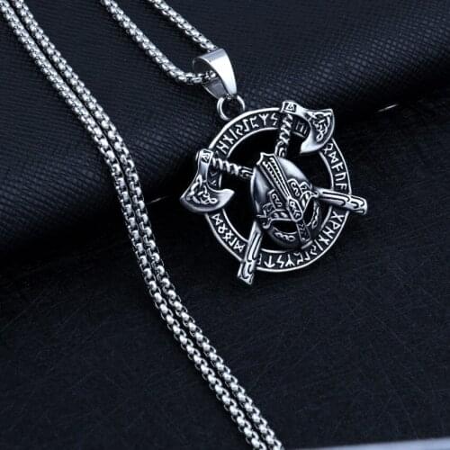 Hip Hop Jewelry Hot Thor Axe Logo Pendant Necklace Viking Warrior Helmet Necklace