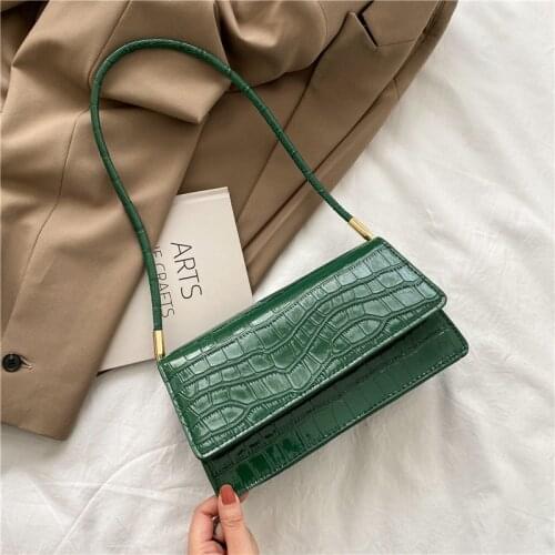Vintage Crocodile Pattern Baguette Bag Women PU Leather Shoulder Bag Designer Armpit Bag Luxury Handbag Lady Shopping Pouch sac