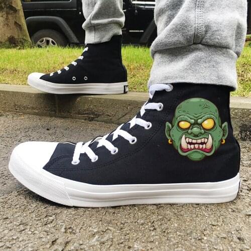 Wen Horrible Green Zombie Monster Tusks Design Black White Classic Skateboard Shoes Men High Top Womens Canvas Shoes Sneakers