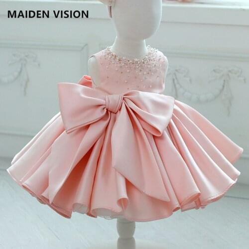 Flower Vintage Satin Beaded Baby Girls Dress Opening Ceremony Clothing Tutu Party Children Wear Princess Dress Kids Vestidos