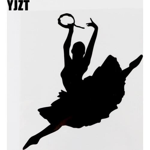 YJZT 15.2CMX16.3CM Creative Ballet Dancer Tambourine Decal Vinyl Car Sticker Black/Silver 8A-1143