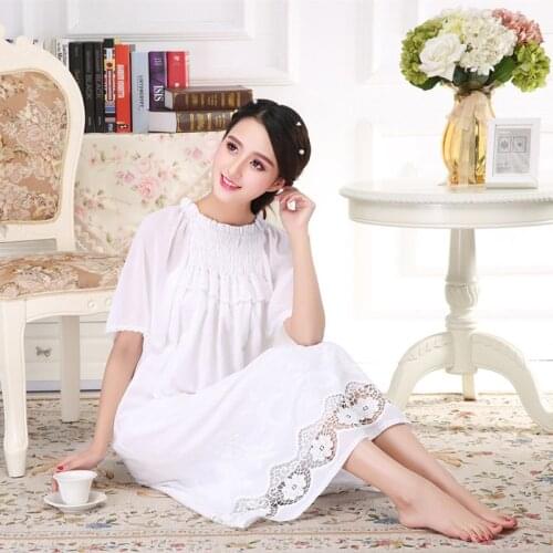 Ladies Cotton High-End Embroidered Short Sleeved Long French Royal Princess Loose Comfortable Nightgown Home Clothes пижама