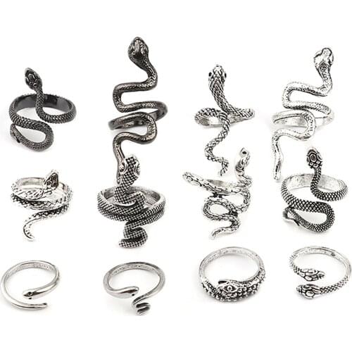 Fashion European New Retro Punk Snake Ring Exaggerated Spirit Personality Rings Stereoscopic Opening Adjustable Ring Jewelry