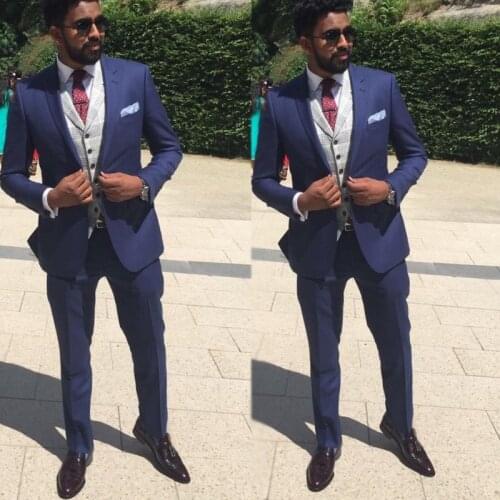 Winter Navy Blue Wedding Tuxedos Plus Size Peaked Lapel Mens Designer Jacket Formal Party Prom Suits Wear (Jacket+Pants)