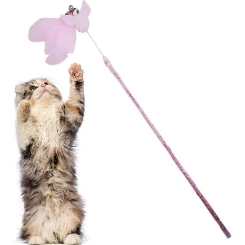 1pc Cat Bell Wand Toy Interactive Wing Retractable Cat Feather Teaser Kitten Teaser Toy Pet Supplies