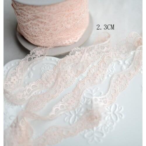 10 Meters/lot Shrimp Pink Lace Ribbon Tape 2.3cm width DIY Embroidered Net Lace Trim Fabric For Sewing Wedding Decorations Gift