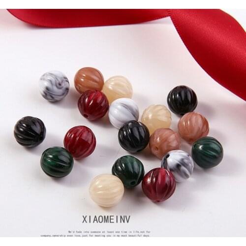 10pc Retro Resin Pumpkin Lantern Straight Perforated Beads Earrings For Women Material Diy Handmade Jewelry Accessories Wholesal