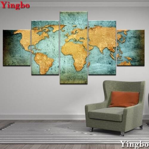 5D Diy Diamond Painting 5pcs Vintage World Map painting rhinestones Embroidery full square round Diamond Mosaic stickers