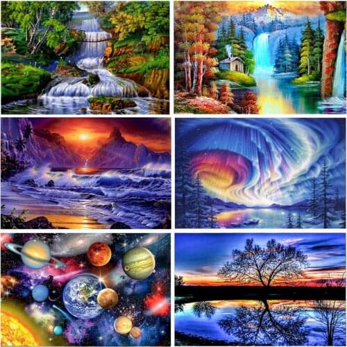 DIY 5D Diamond Painting Flowers Cross Stitch House Landscape Diamond Embroidery Full Round Drill Rhinestones Art Home Decor Gift