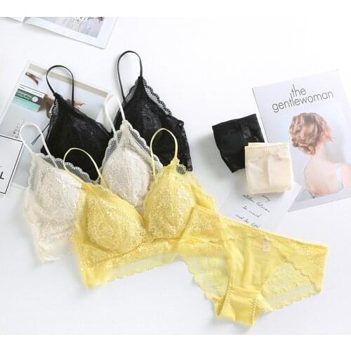 High Quality Lace Underwear Set Yellow Lace Bra Set Noble Girl Lingerie Set Push Up Bralette Women Triangle Cup Bra & Panty Set