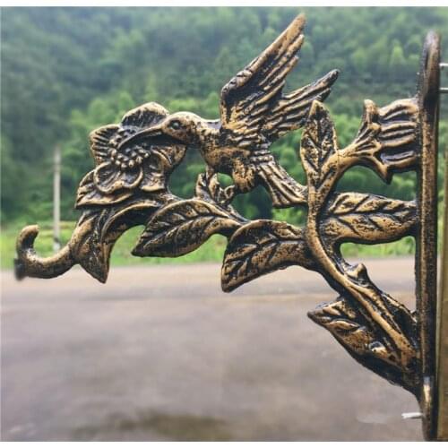 2PC Cast Iron Bird Flower Bracket Wall Mount Garden Yard Home Decor Retro Metal Hook Hanger for Hanging Flower Pot Birdcage Tool