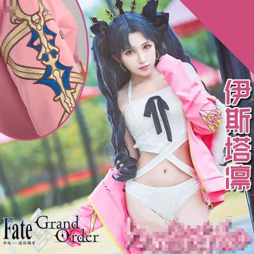 COSREA Fate Grand Order FGO Cosplay Costume Ishtar Archer Servant Pink Warm Coat Summer Sexy Swimsuit Halloween Party For Woman