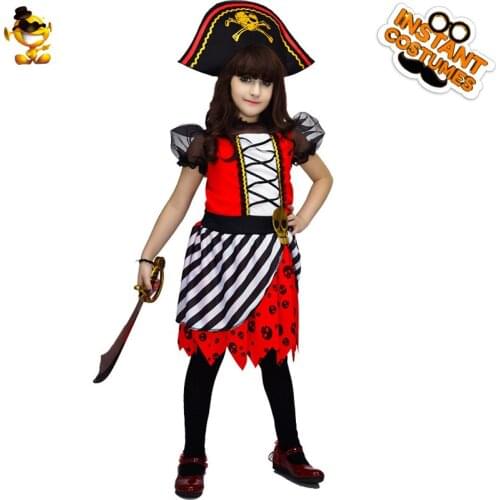 DSPLAY Halloween Christmas Gift Carnival Fancy Dress Pirate Costumes for Girls High Quality Luxury Kids Pirate Cosplay Costume