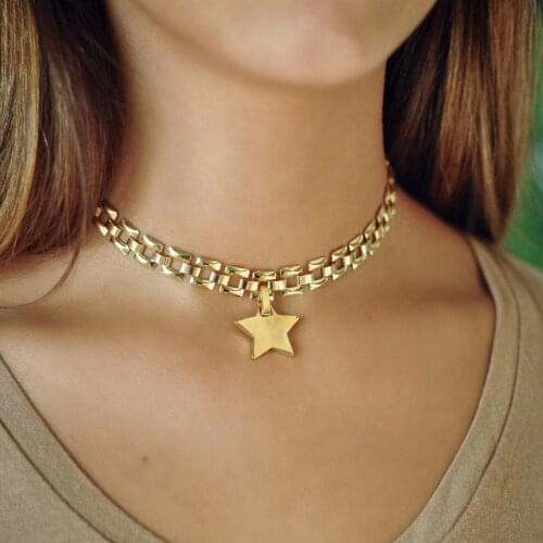 GULCE DERELI, STAR SYMBOL CHARM NECKLACE CHOKER, VINTAGE CHAIN NECKLACE CHOKER, NEW PRODUCT, GIFT BOX, GOLD/SILVER PLATED