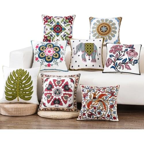 Cotton Canvas Embroidery Flower Pillow Cushion / Decorative Pillow sofa Home Decor Throw Pillow pillowcase