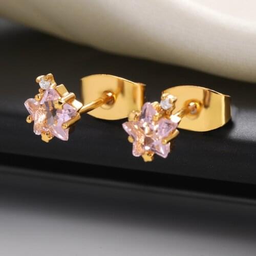 Dainty Pink Crystal Star Earings Fashion Jewelry Stainless Steel Mini Cute Stud Earrings Girlfriend Gifts boucle oreille femme