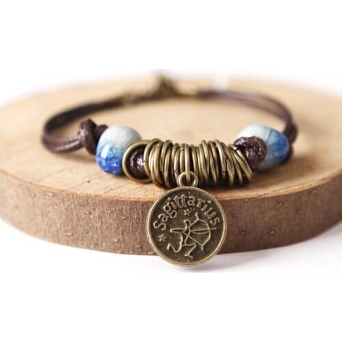 Ceramic Beaded Bracelet Constellation Pendant Bracelets For Women Men Vintage Copper Circles Pendants Girls Anklet Jewelry Gift