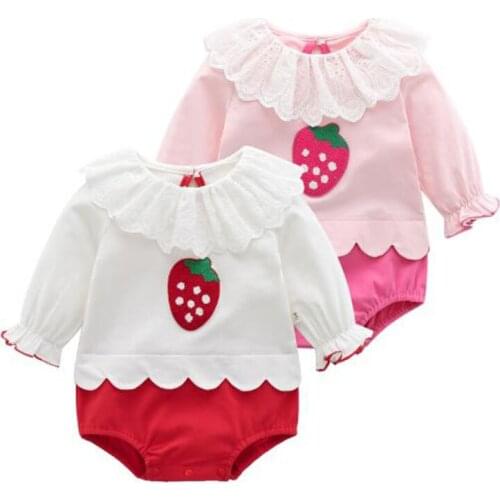Spring Infant Baby Girls Strawberry Printing Rompers Long Sleeve Rompers Autumn Newborn Baby Girls Rompers Clothes