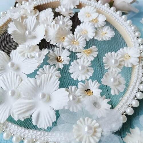 5pcs 3D White Flower Organza Lace Patches Applique For Bridal Wedding dress Sewing On Accessories Diy Decoration Beads patch