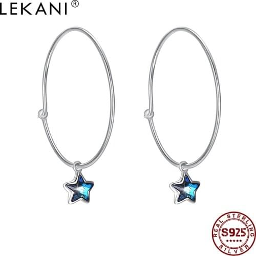 LEKANI 925 Sterling Silver Earrings For Women Hanging Stars Austria Crystal Oval Shape Female Hoop Earring Fine Jewelry Gift