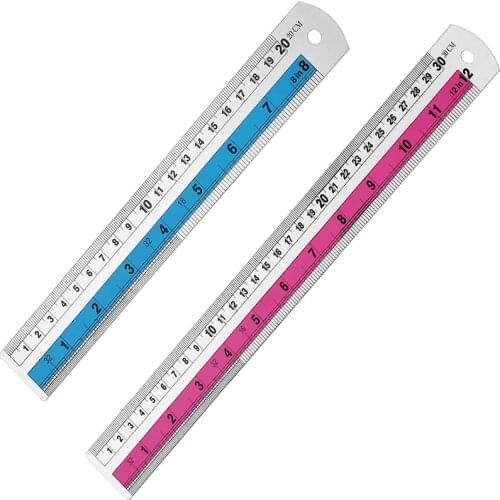 LMDZ 2 Pack Stainless Steel Ruler Metal Straight Edge Ruler Pink (7.87inch) Blue (11.8inch) for Engineering School and Drawing
