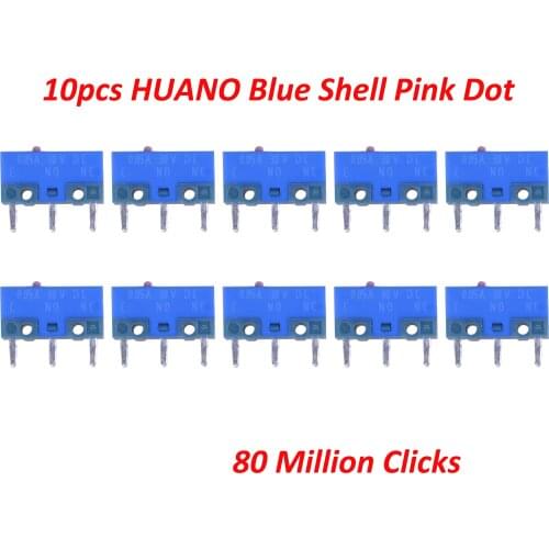 10Pcs New HUANO Blue Shell Pink Dot Mouse Micro Switch Microswitch 80 Million Clicks 3 Pin Switch