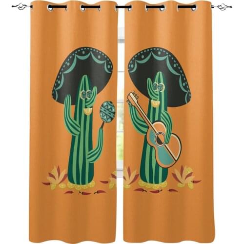 Cute Cactus Music Cartoon Art Printed Window Curtains Living Room Bedroom Curtains Polyester Cloth Home Decor