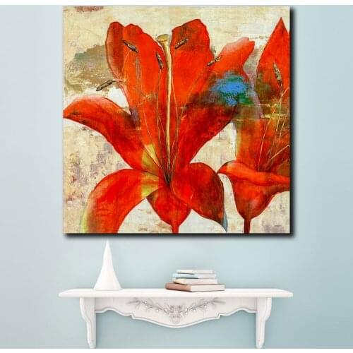 Fashion Pop Art Oil Painting Wall Art Picture Red-Floral Printed Canvas Painting For Living Room Home Decor Unframed