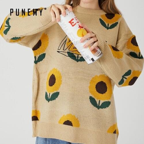 Men Sweater Sunflower O-neck Casual Spandex Oversize Hip Hop Streetwear Harajuku Pullover Fashion 2020 Spring Mens Sweater