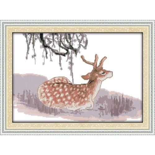 Deer cross stitch kit 14ct 11ct pre stamped canvas cross stitching animal embroidery DIY handmade needlework