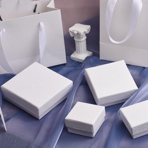 12pcs White Texture Jewelry Set Gift Box Bag Ring Necklace Bracelets Earring Gift Packaging Boxes With Sponge Inside Rectangle