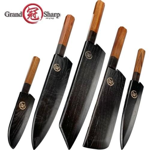 Japanese Chef Knives Set Forged Stainless Steel Meat Cleaver Fish Filleting Santoku Knife Professional Kitchen Knife Grandsharp