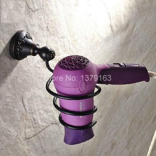 Black Oil Rubbed Bronze Carved Pattern Hair Dryer Holder Wall Mounted Dryer Holder Bathroom Accessories Bath Hardware aba442