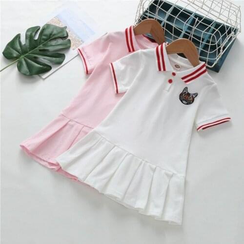 New Girls Preppy Dress 2021 Summer Baby Short Sleeved Princess Dresses Kids Polo Dress for Girls Clothing