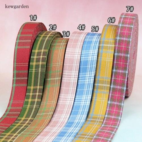 Kewgarden Plaid Layering Cloth Fabric Ribbon 2" 1" 25 10mm Handmade Tape DIY Hair Bow Corsage Sewing Accessories Riband 10 Meter