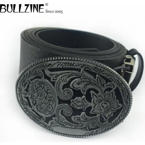 Bullzine zinc alloy western belt buckle cowboy jeans gift belt buckle pewter finish free PU belt 03418 drop shipping