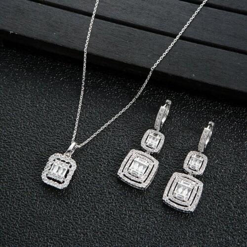 Luxury Round Pendant Lovers Cubic Zircon necklace earring ring Jewelry set For Women Wedding Dubai Bridal Jewelry D1398