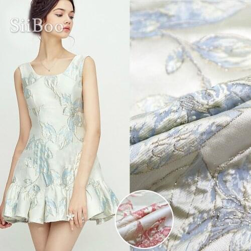 Luxury blue pink embossed floral metallic jacquard brocade fabric apparel for dress coat tissu tecido stoffen fabrc telas SP5162