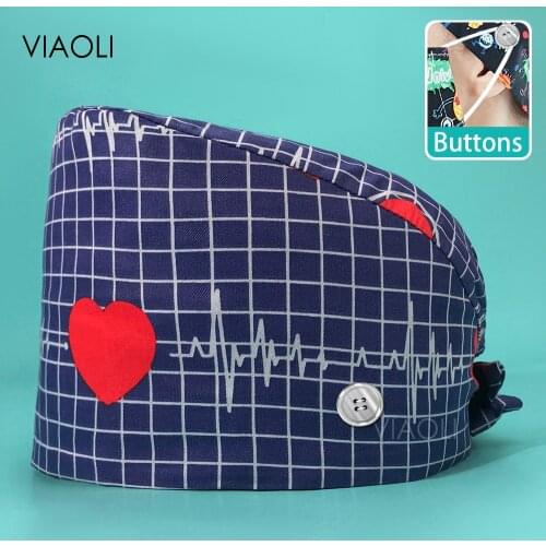 Cartoon Printing Adjustable Button scrub cap Unisex Breathable Comfortable Delivery Center Nurse Uniform Accessories scrub Hats