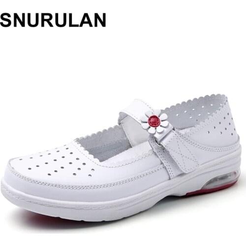 SNURULAN Women Shoes Woman Casual Shoes Soft bottom wedge Comfortable Women Slip On Nurse Loafers White Breathable zapatillas mu