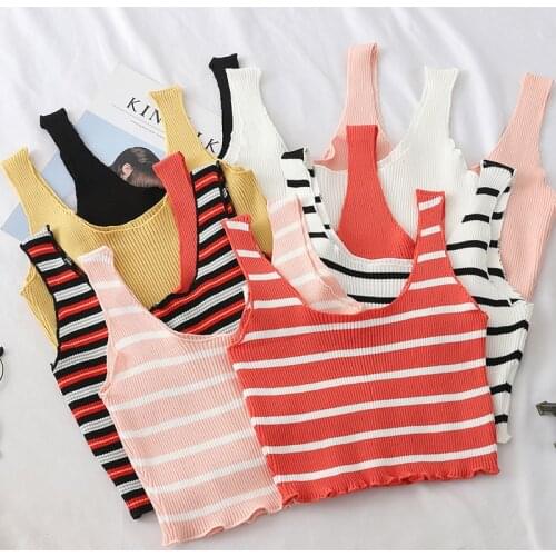 HELIAR Striped Tank Tops Women Camisole Knitting Vest Crop Top Sexy Camisole Femme Plain Camis Women 2020 Summer Tank Tops